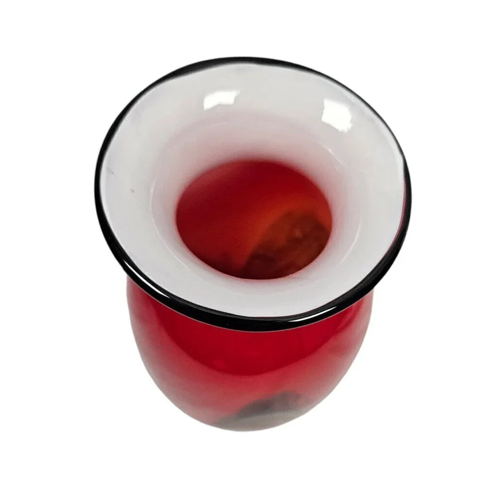 Glass Blown Sommerso Art Red And Black Glass Vase